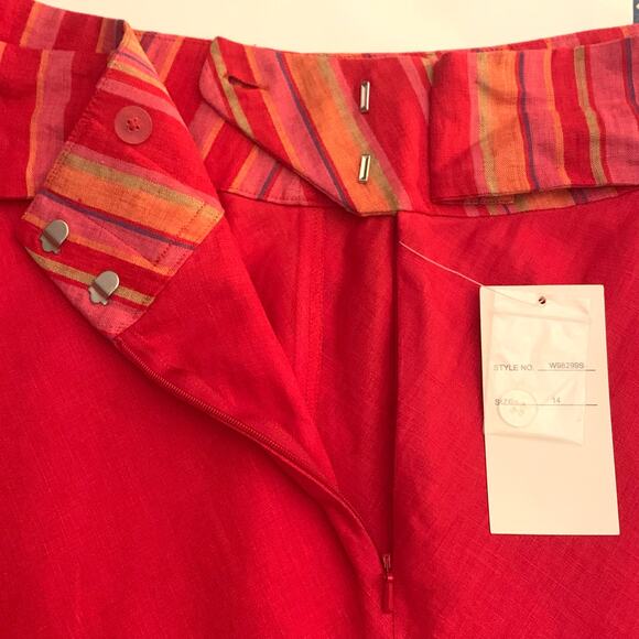 Willi Smith Womens 100% Linen A-Line Side Zip & Tie Red Skirt Size 14 - Picture 5 of 10